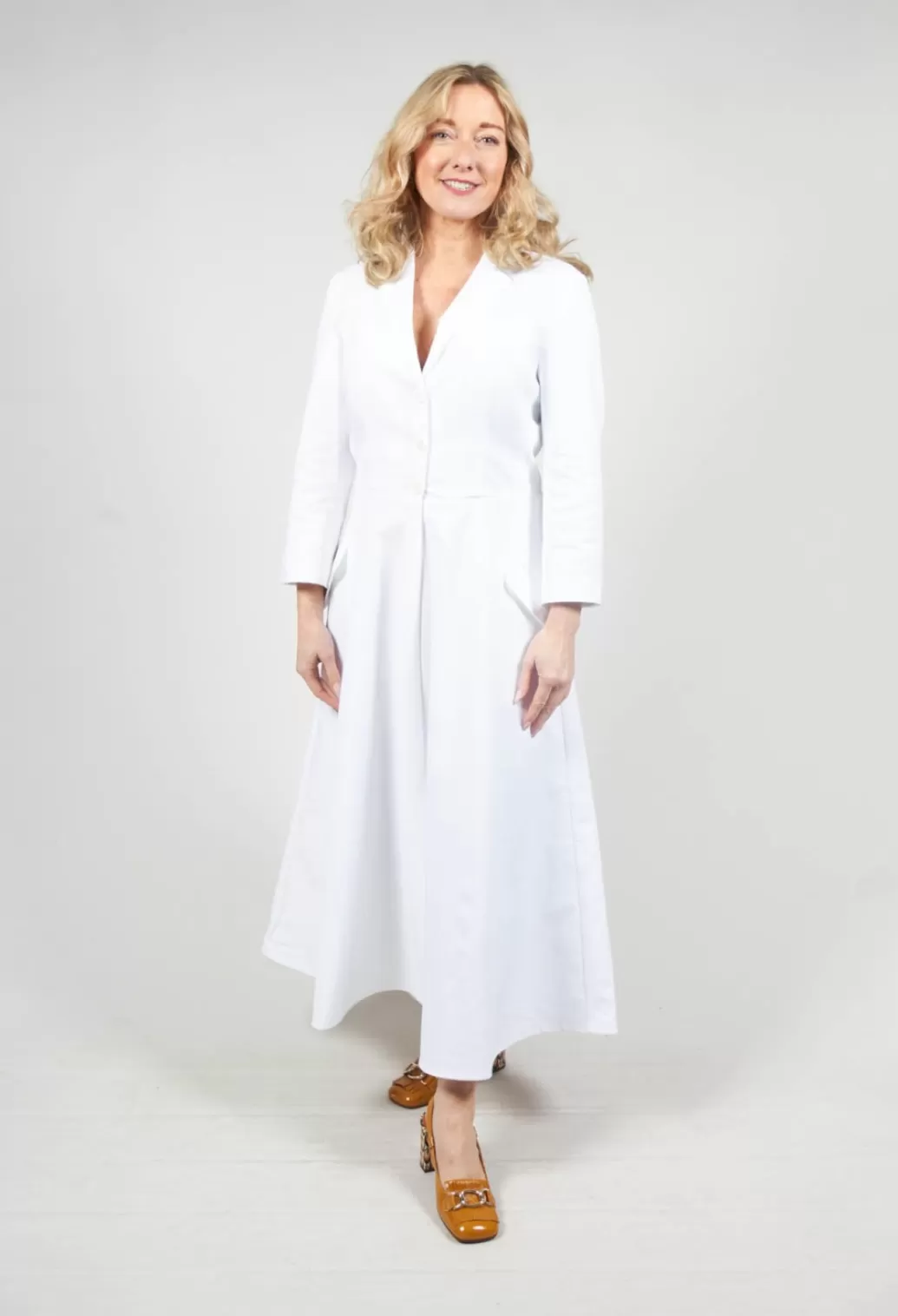 Dresses^Sara Roka 3/4 Sleeve A-Line Dress In White