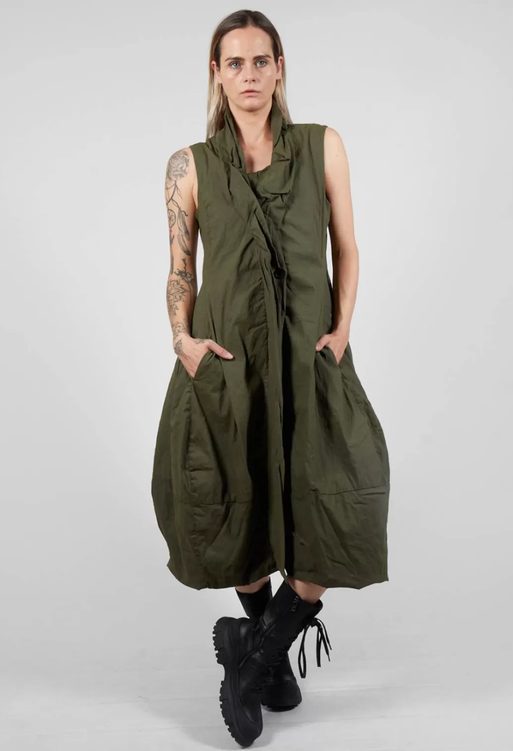 Dresses^Rundholz Dip Balloon Dress With Ruched Fabric Collar In Olive