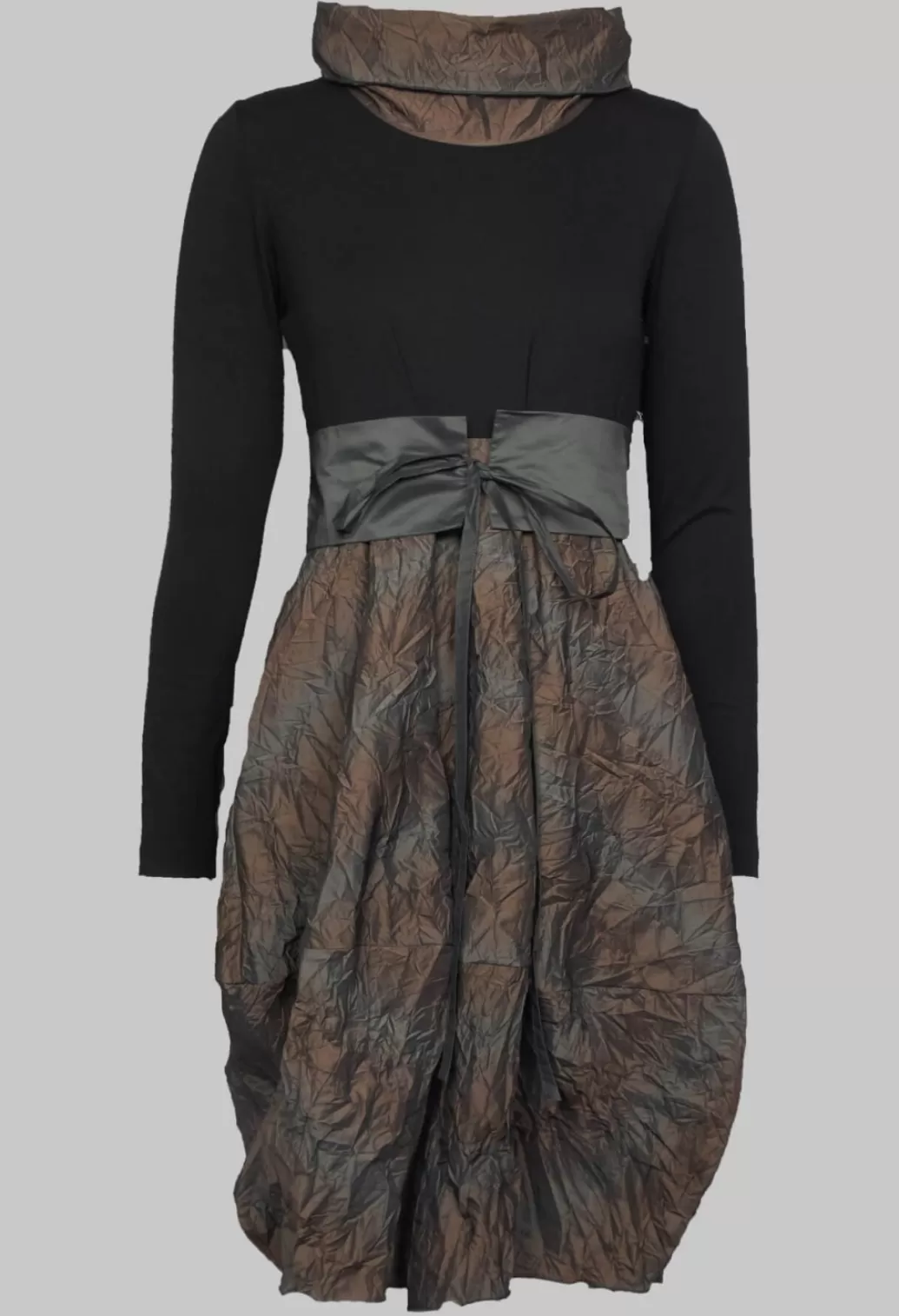 Dresses^Xenia Design Balloon Hem Dress With Contrasting Jersey Top In Grey Brown