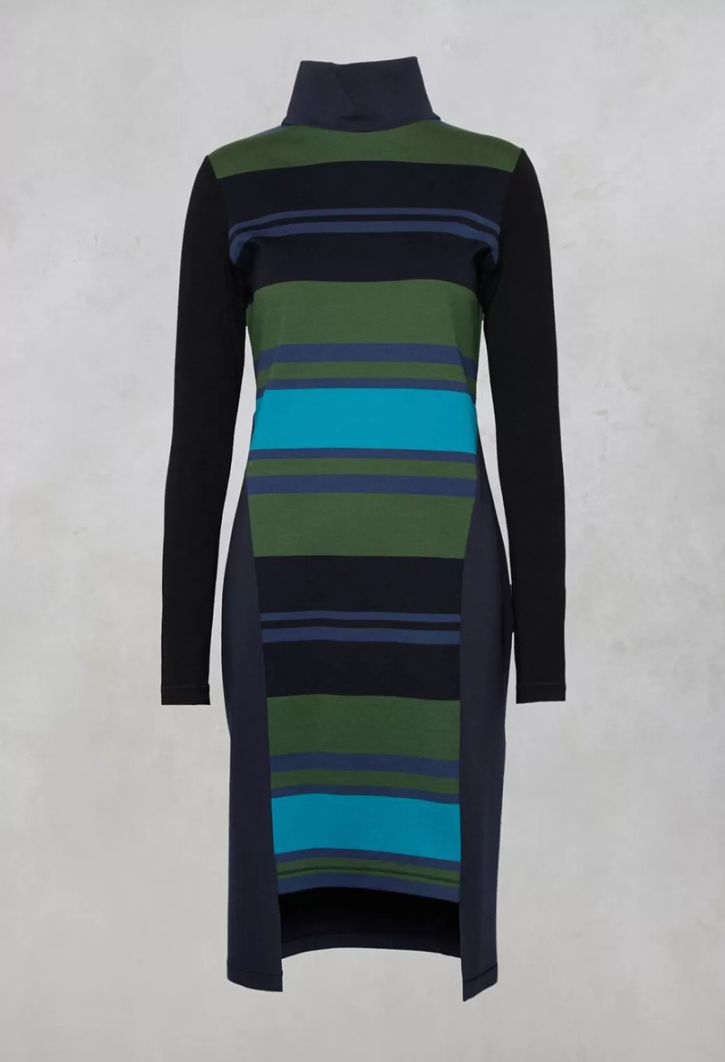 Dresses^Xenia Design Bans Dress With Stripe Panneling In Blue Green Turqoise And Black