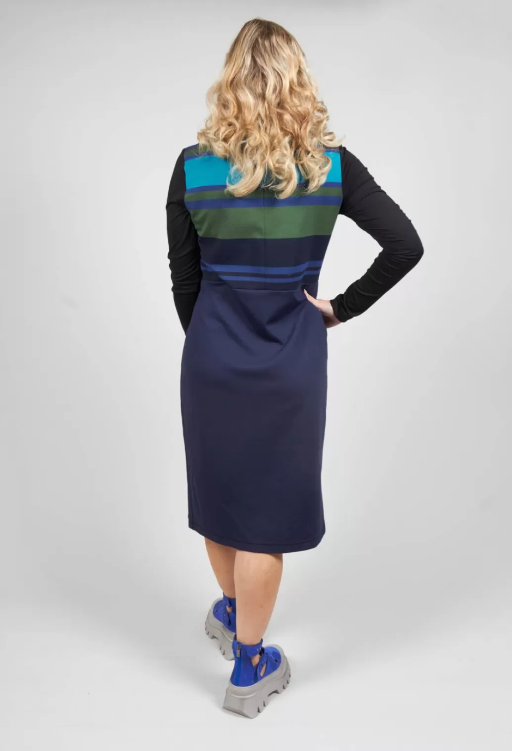 Dresses^Xenia Design Bans Dress With Stripe Panneling In Blue Green Turqoise And Black