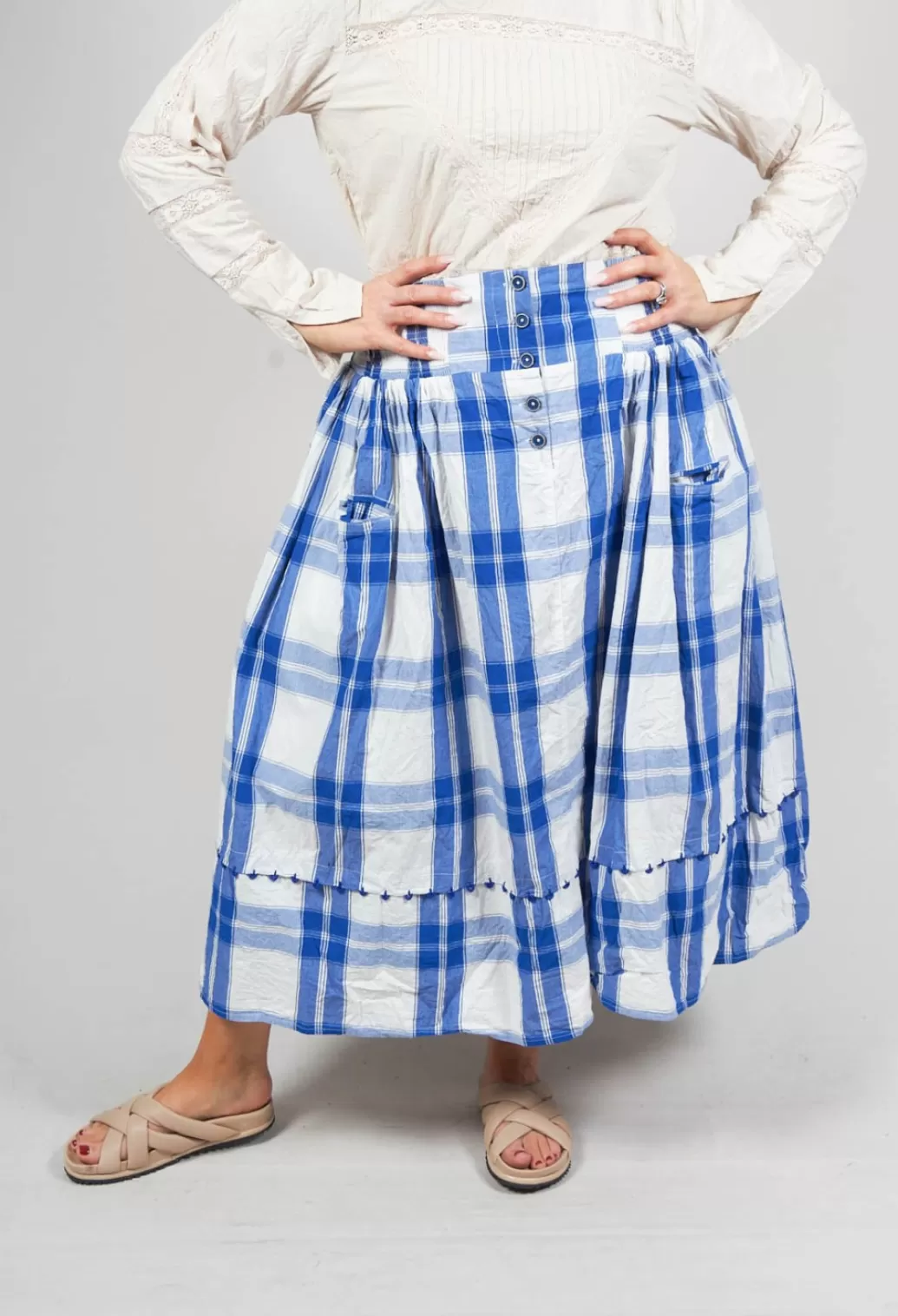 Skirts^Ewa I Walla Bertin Skirt In Blue Checked Cotton