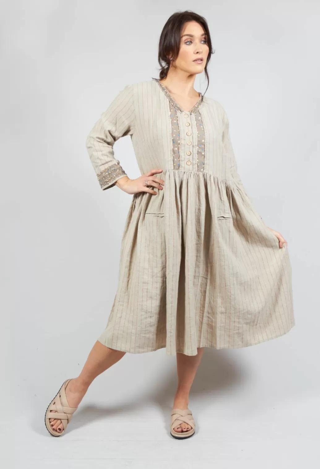 Dresses^Ewa I Walla Bianca Dress In Pinstripe Linen