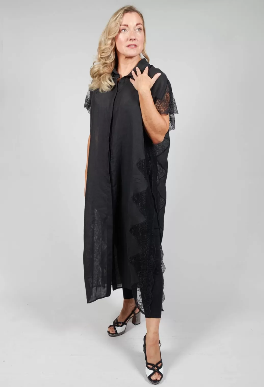 Dresses^Beatrice B Black Shirt Dress With Lace Detail