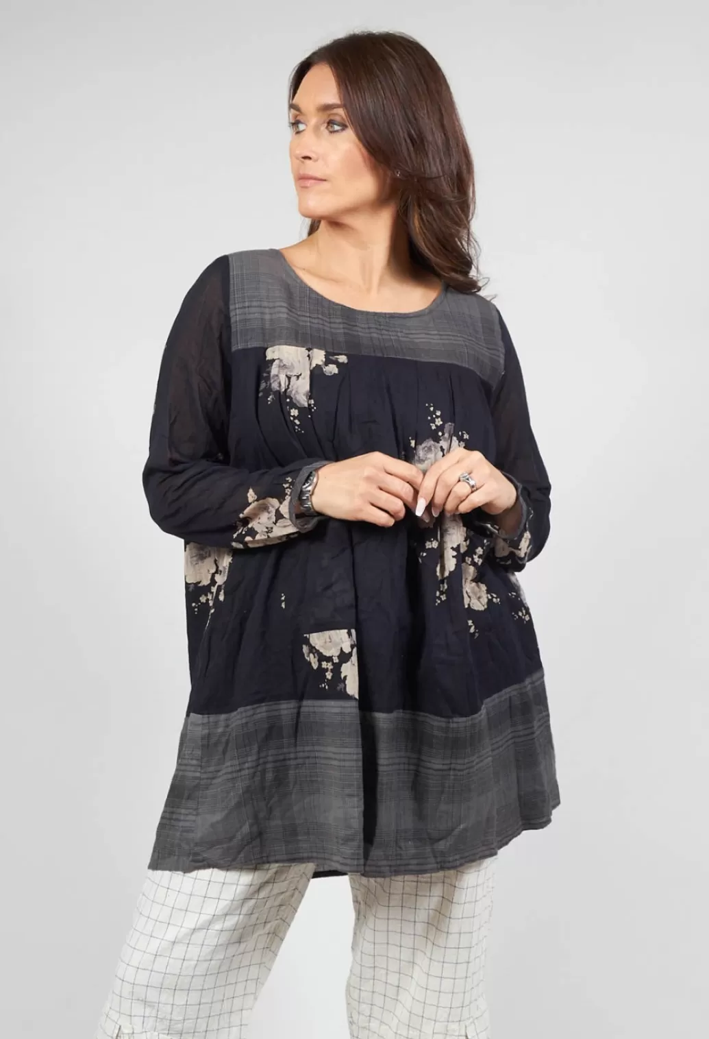 Dresses^Les Ours Blandine Tunic Dress In Fleurs Carreaux