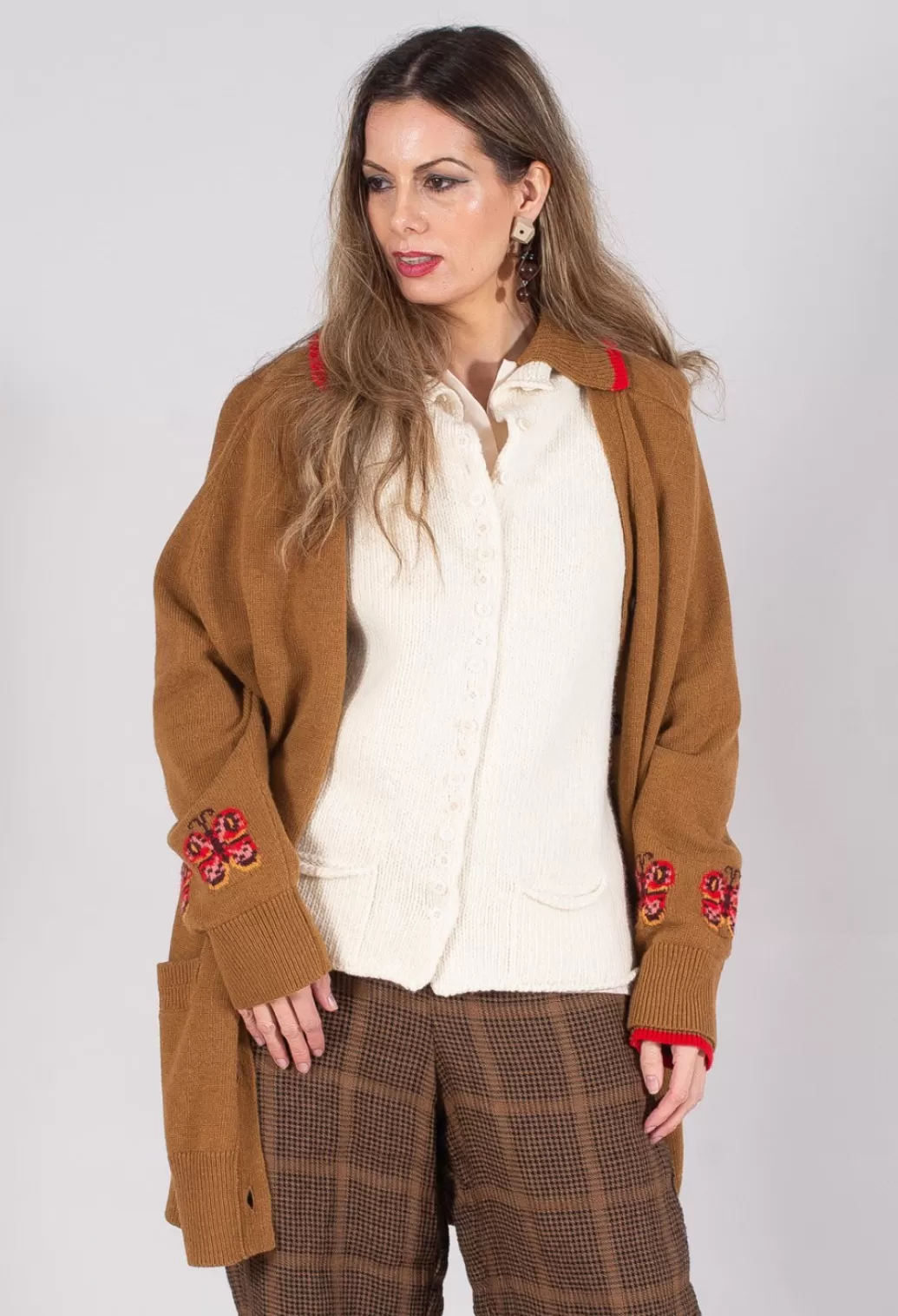 Cardigans^Beatrice B Blended Cashmere Cardigan With Embroidery Detail In Brown