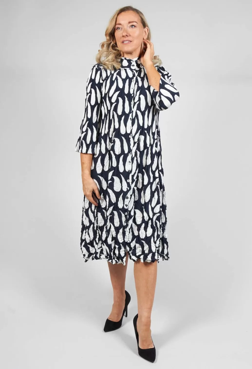 Coats^Alquema Button Through Crinkle Dress In Ink White Droplet