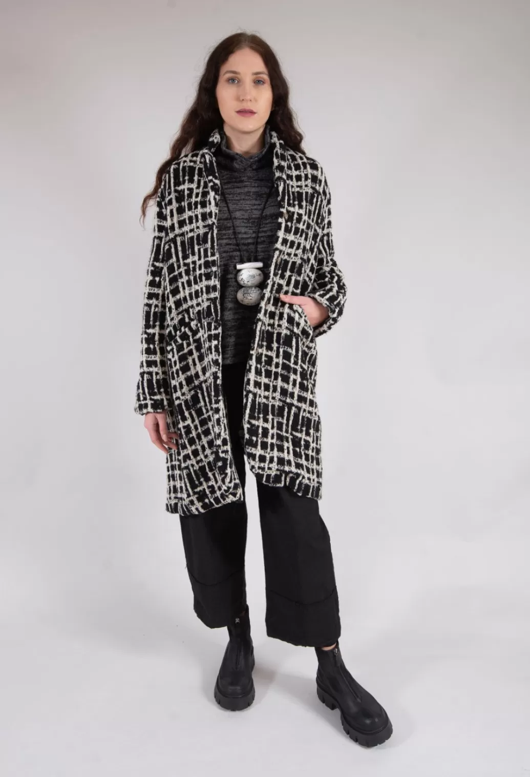 Coats^Mama B Cannolo Coat In Nero Black And White Print