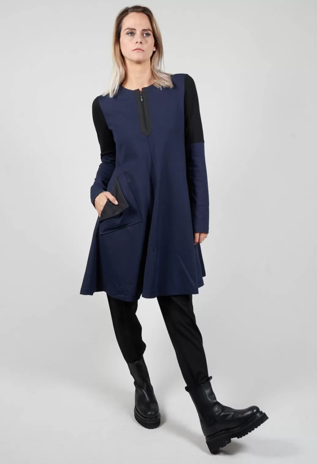 Dresses^Xenia Design Cema Dress With Zip Front In Dark Blue And Black
