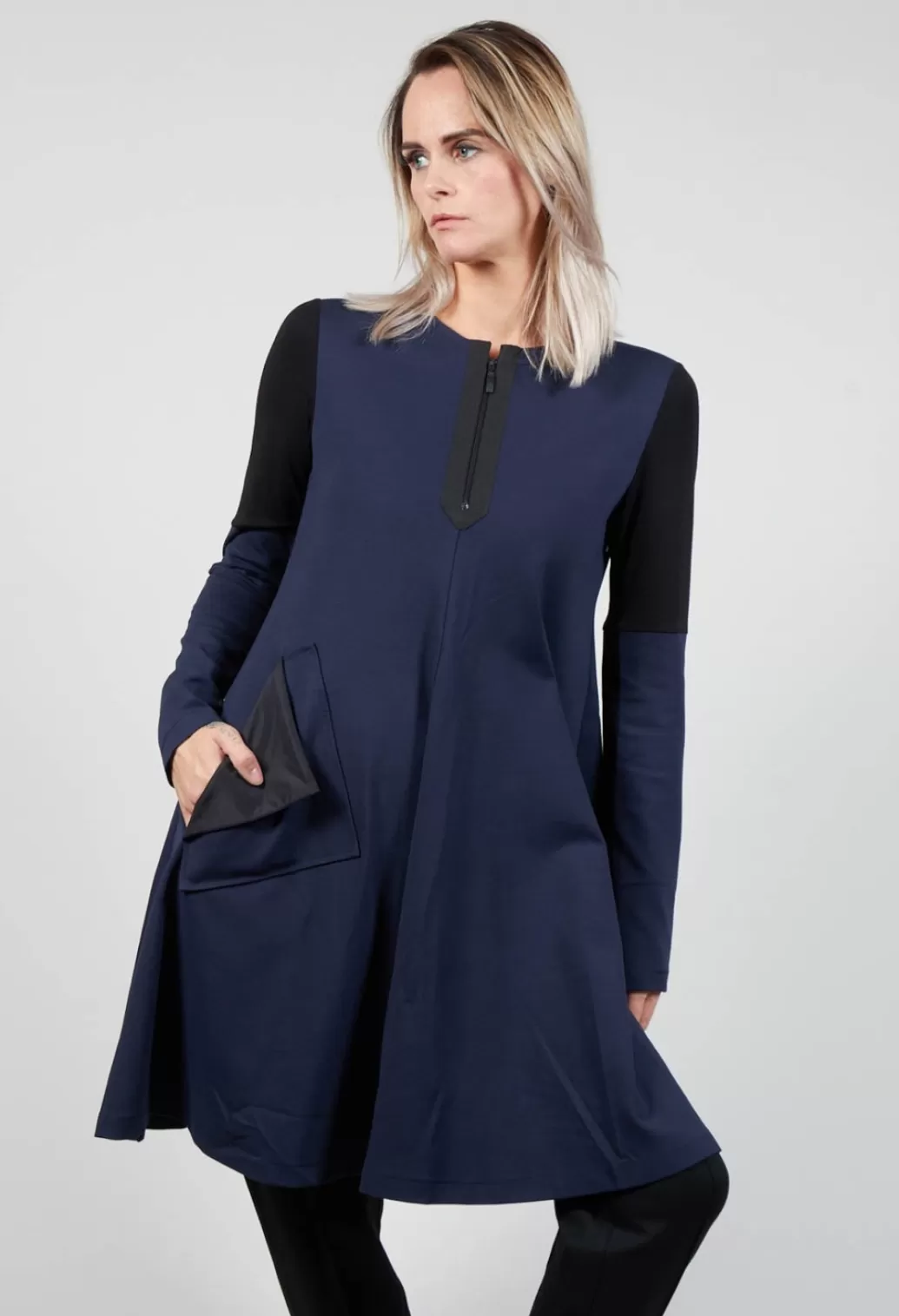 Dresses^Xenia Design Cema Dress With Zip Front In Dark Blue And Black