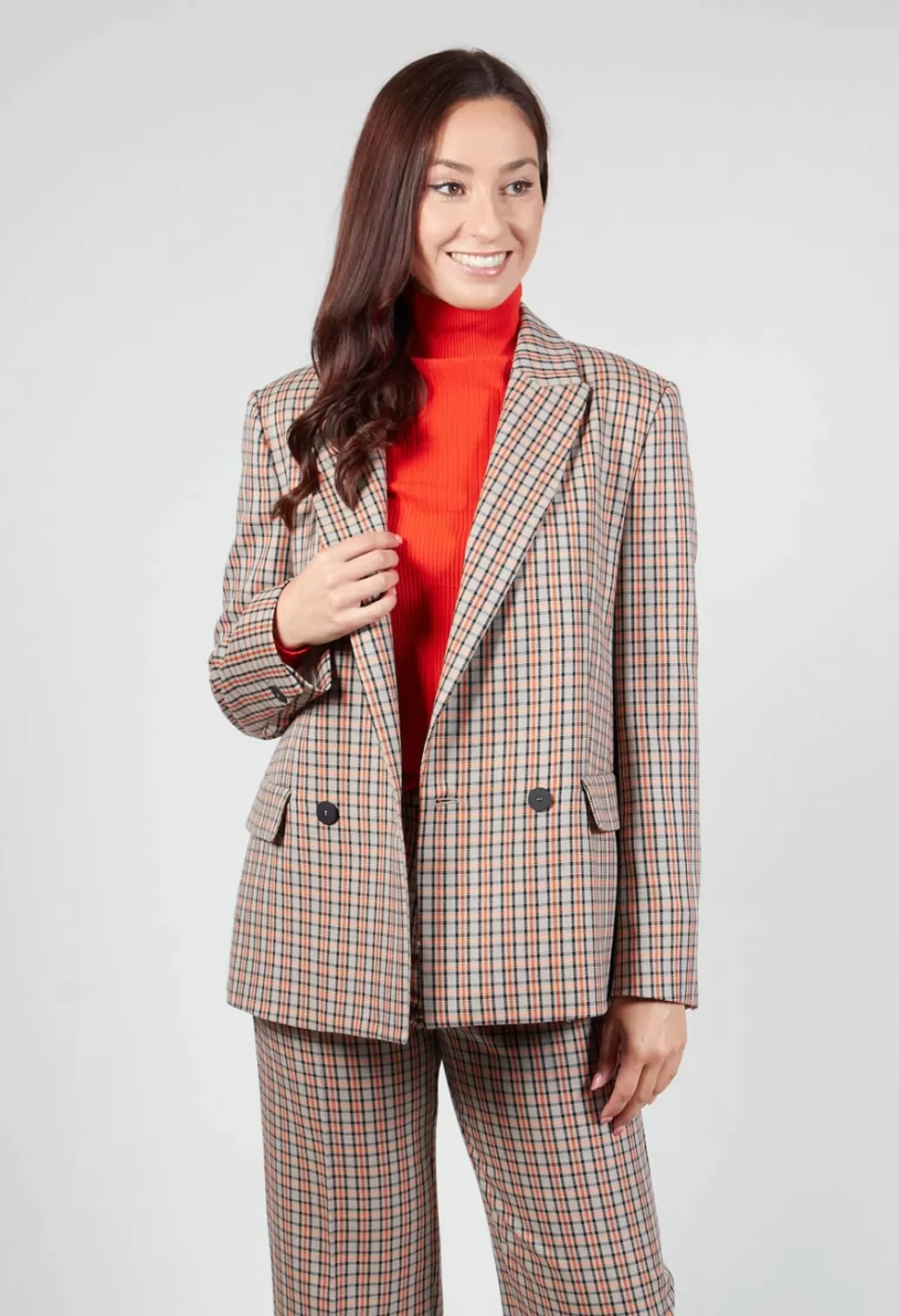 Jackets^Beatrice B Check Longline Jacket In Tortora Orange