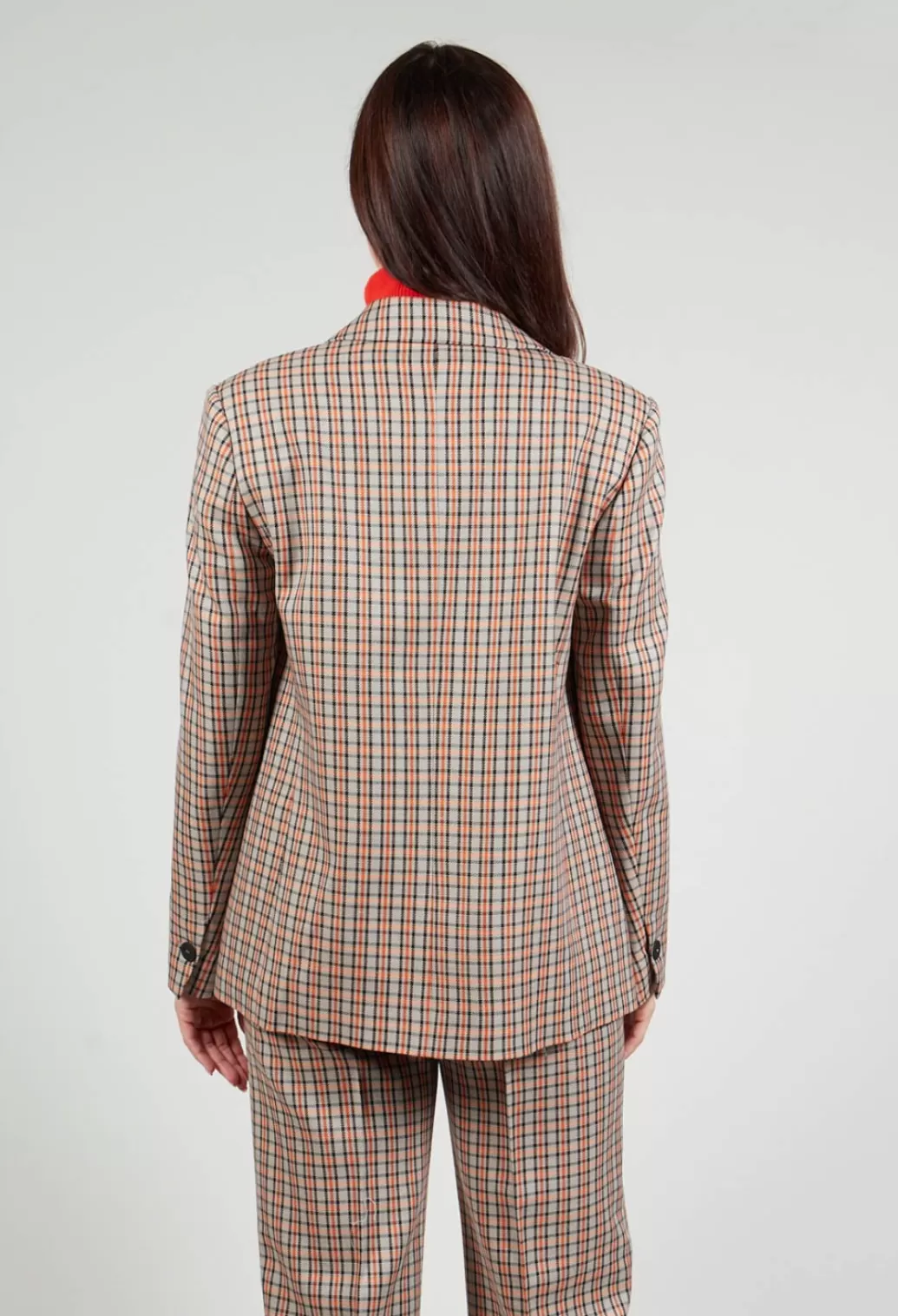 Jackets^Beatrice B Check Longline Jacket In Tortora Orange