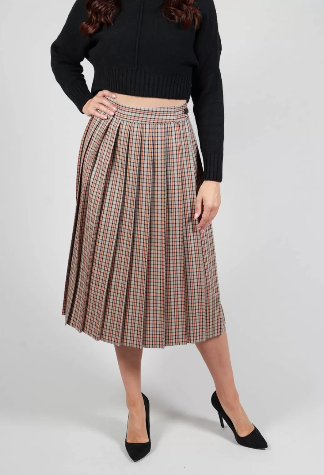 Skirts^Beatrice B Check Pleated Skirt In Tortora Orange