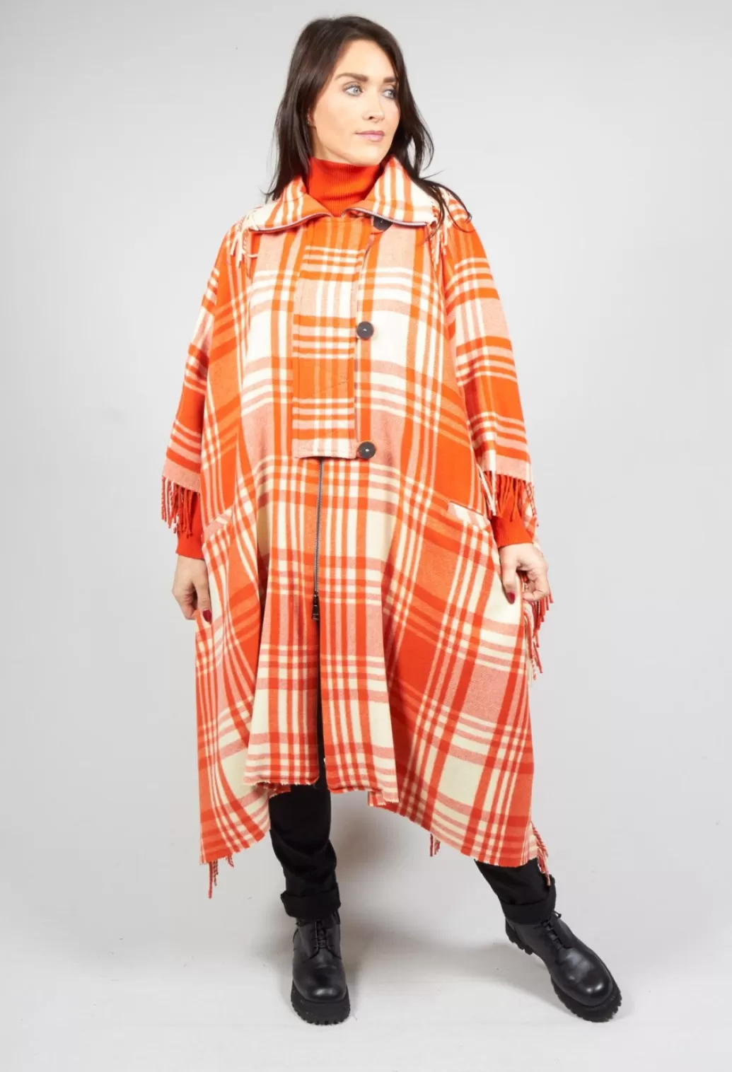 Coats^Beatrice B Checkered Wool Cape In Red