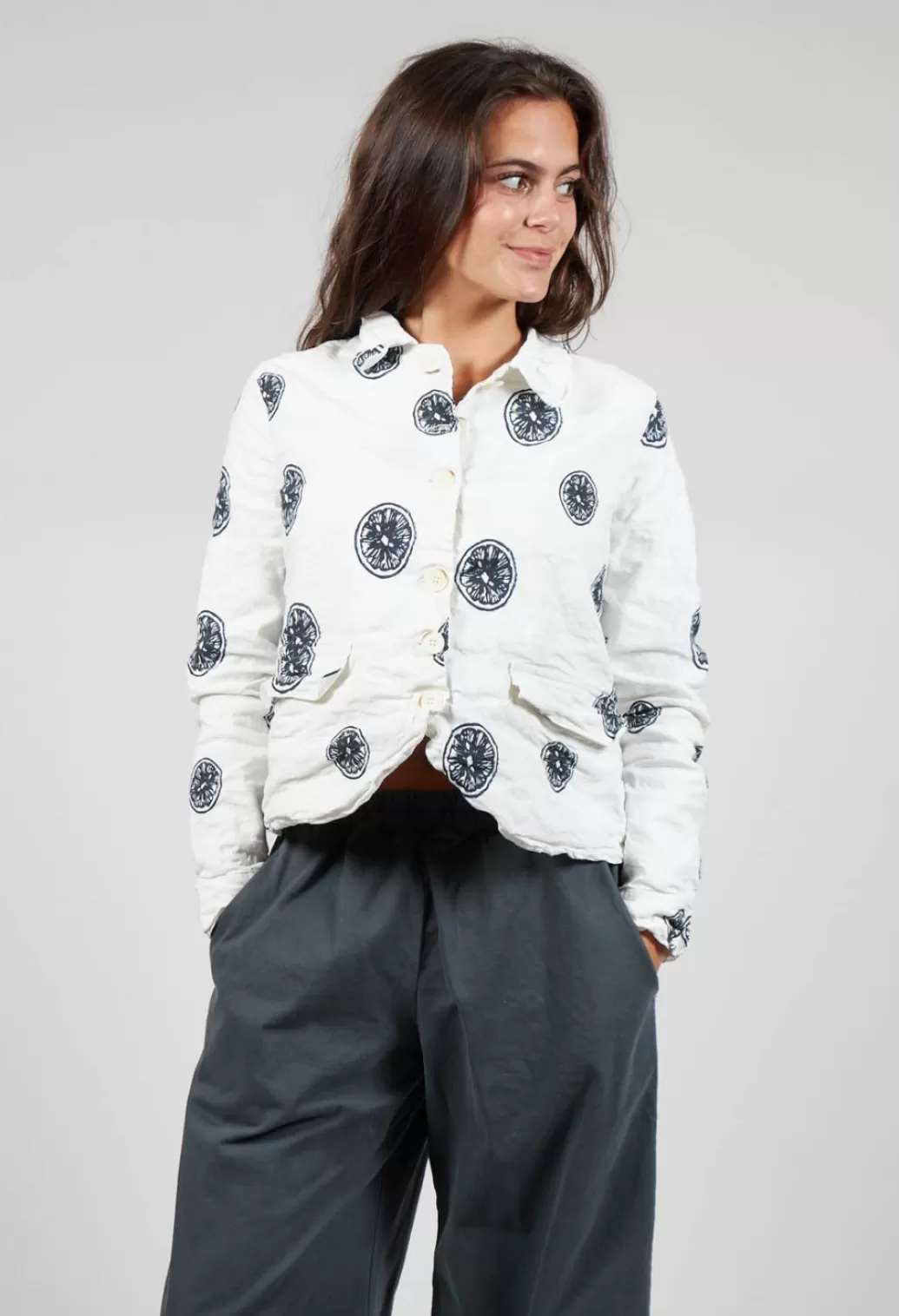 Jackets^Aequamente Citrus Print White Jacket