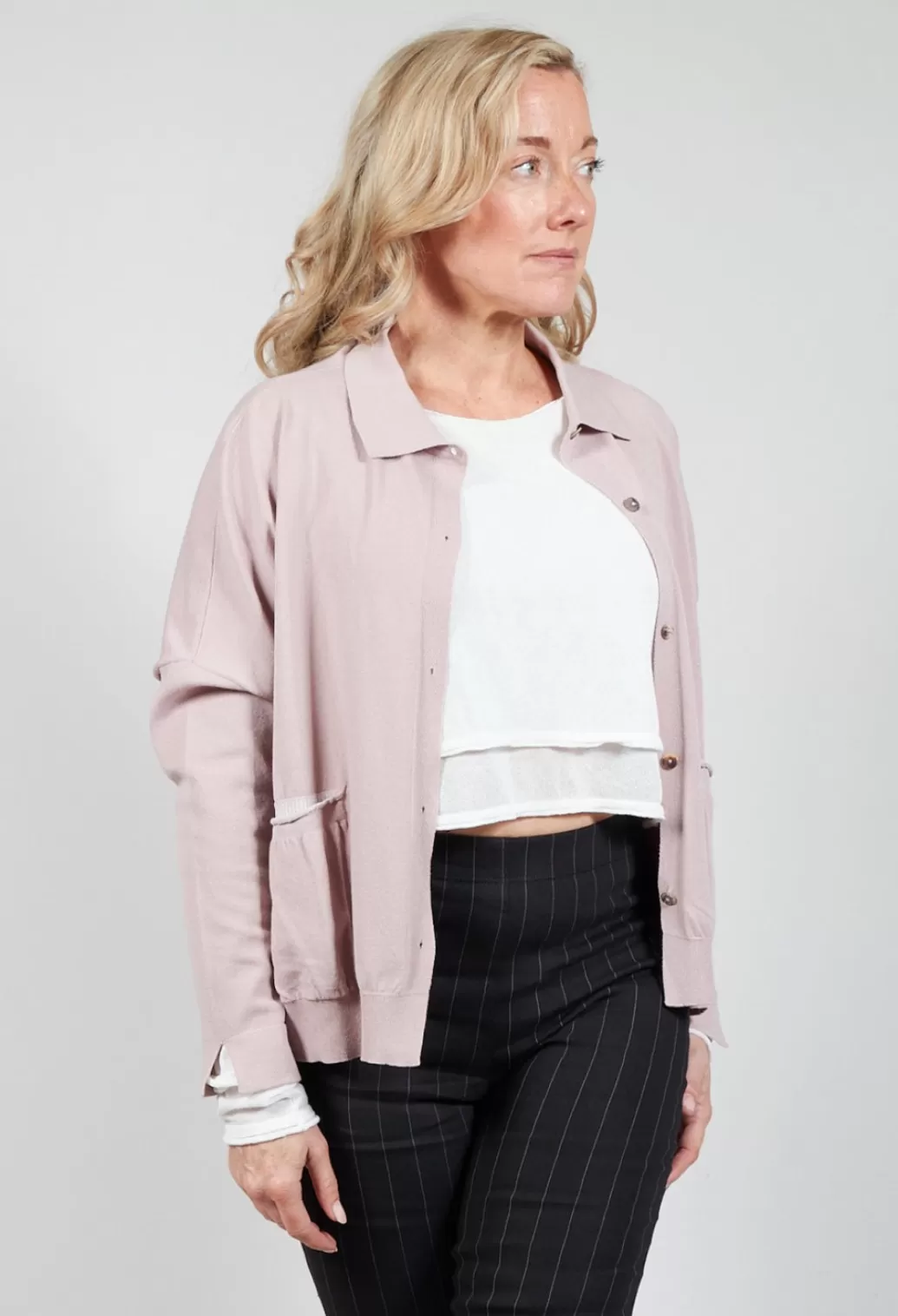 Cardigans^Sarah Pacini Collared Cardigan In Dusky Pink