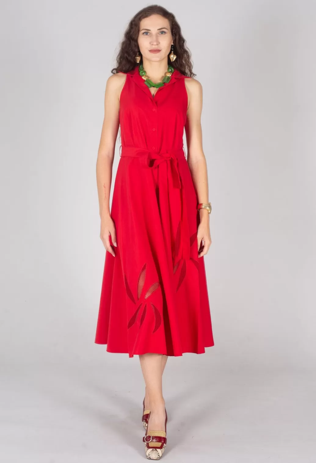 Dresses^Beatrice B Collared Sleeveless Dress In Chili Pepper