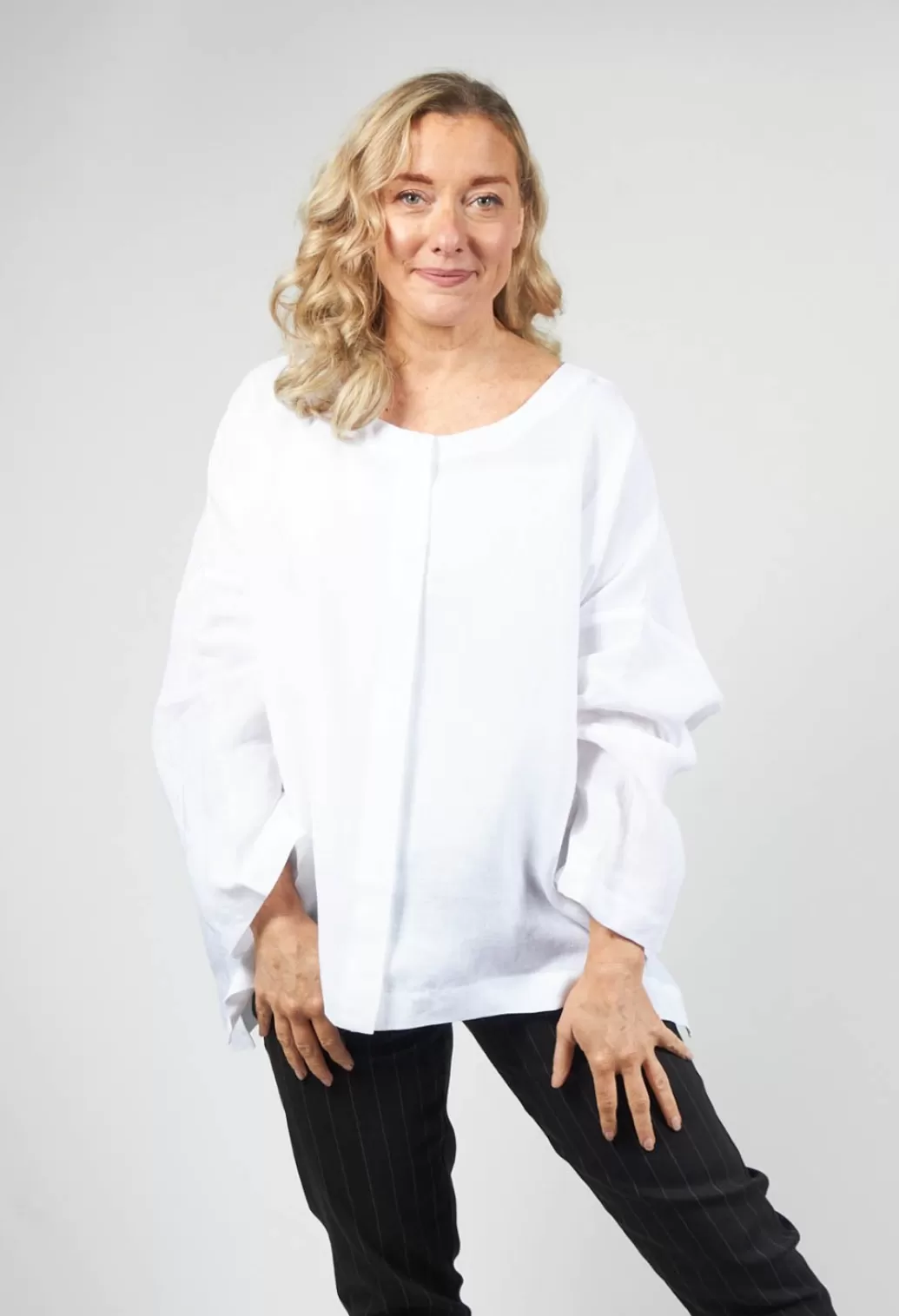 Shirts & Blouses^Sarah Pacini Collarless Linen Shirt In White