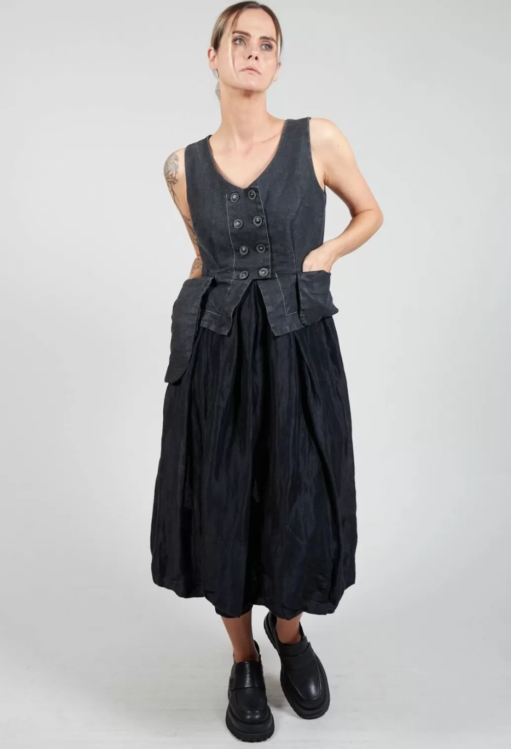 Dresses^Jayko Contrasting Mix Waistcoat Style Dress In Charcoal