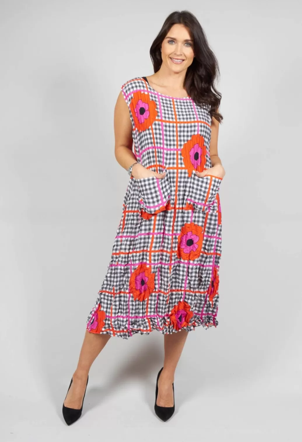 Dresses^Alquema Crinkle Dress With Front Pockets In Flower Spot Check