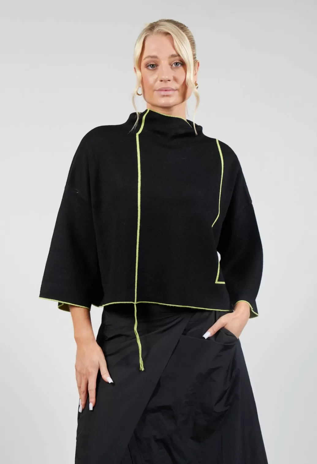 Jumpers^Bize Cropped High Neck Jumper In Black And Lime