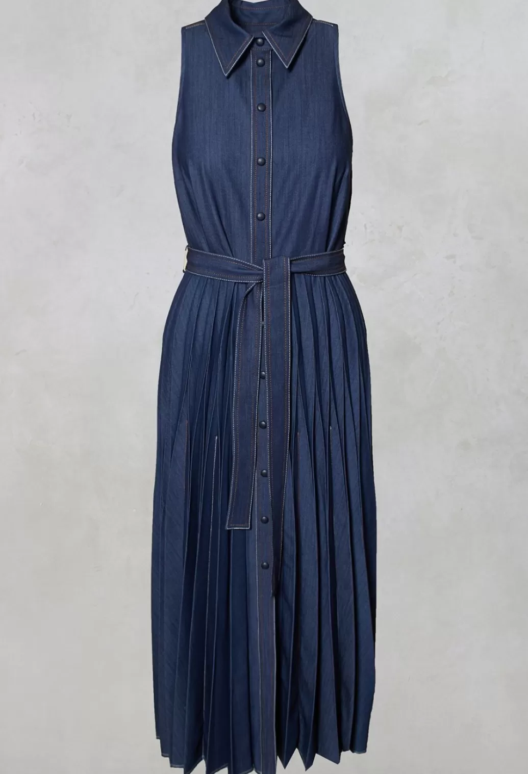 Dresses^Beatrice B Denim-Look Pleated Dress In Blue