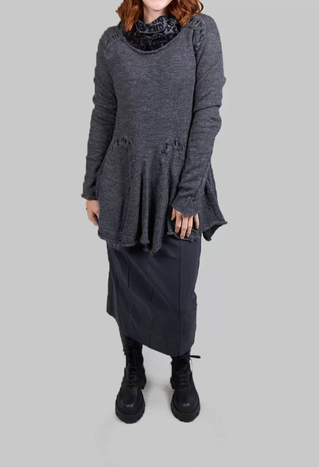 Jumpers^Rundholz Black Label Distressed Jumper With Panelling In Grey Melange