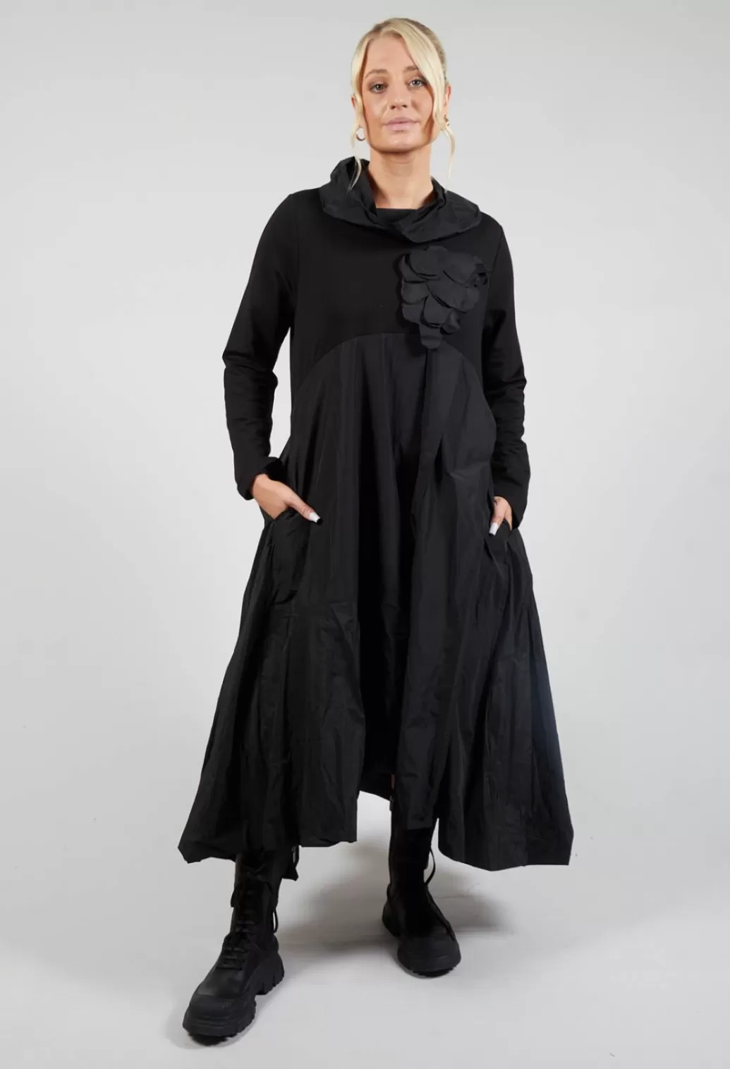 Dresses^Bize Dual Fabric A Line Dress In Black