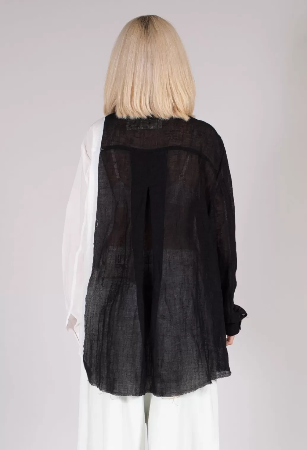 Shirts & Blouses^Marc Point Dual Fabric Shirt In Black And White