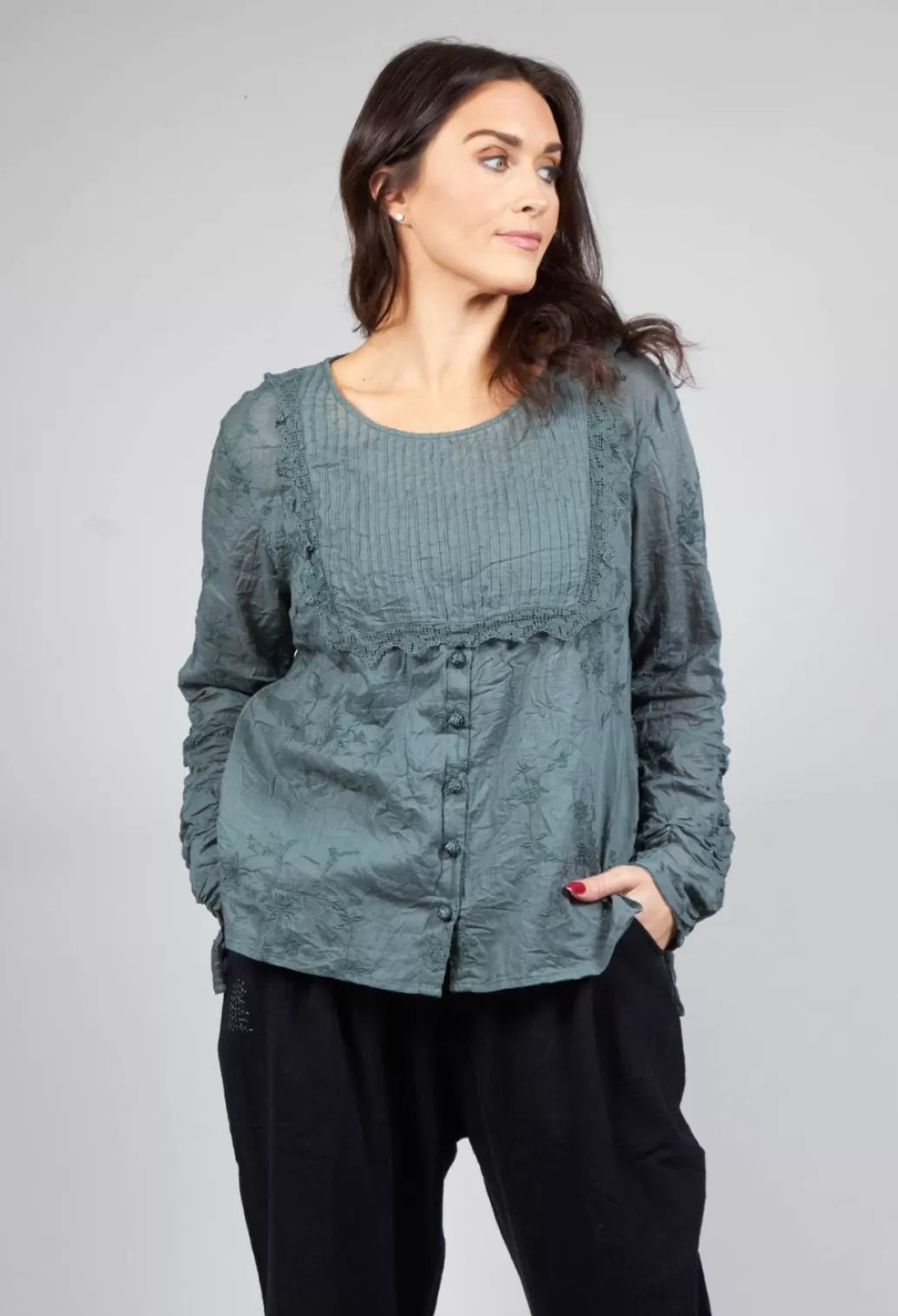 Shirts & Blouses^Ewa I Walla Embroidered Voile Mabel Blouse In Pine Green