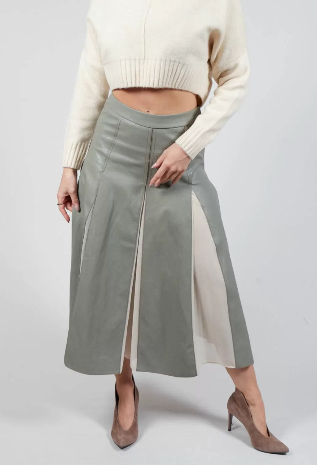 Skirts^Beatrice B Faux Leather Georgette Skirt In Green