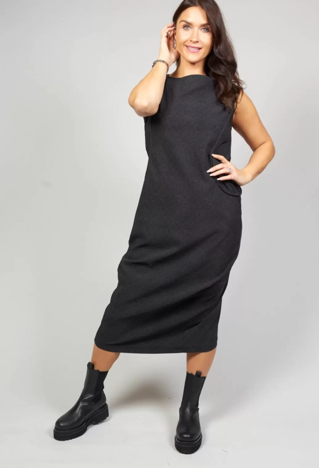 Dresses^Rundholz Black Label Fitted Midi Dress With Stretch In Slate Faux