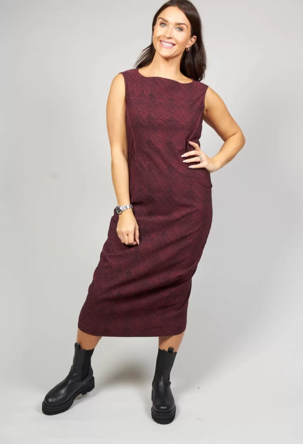 Dresses^Rundholz Black Label Fitted Midi Dress With Stretch In Wine Faux