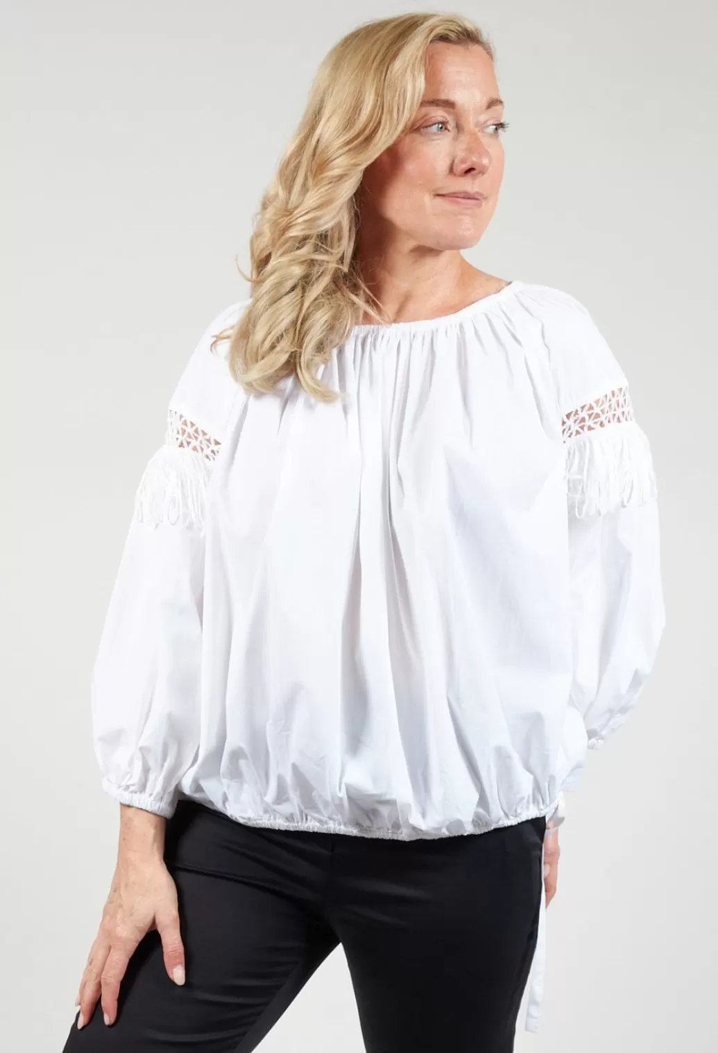 Shirts & Blouses^Beatrice B Fringe Open Work Detail Blouse In White