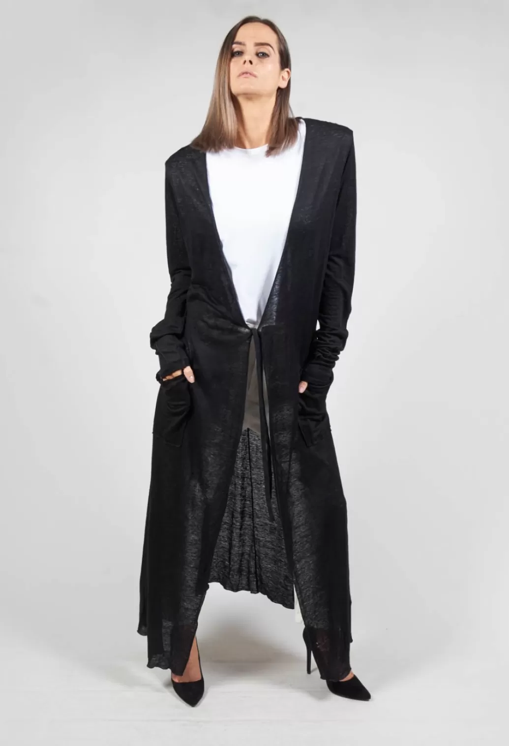 Cardigans^Nostra Santissima Full Length Cardigan With Tie Waist In Black