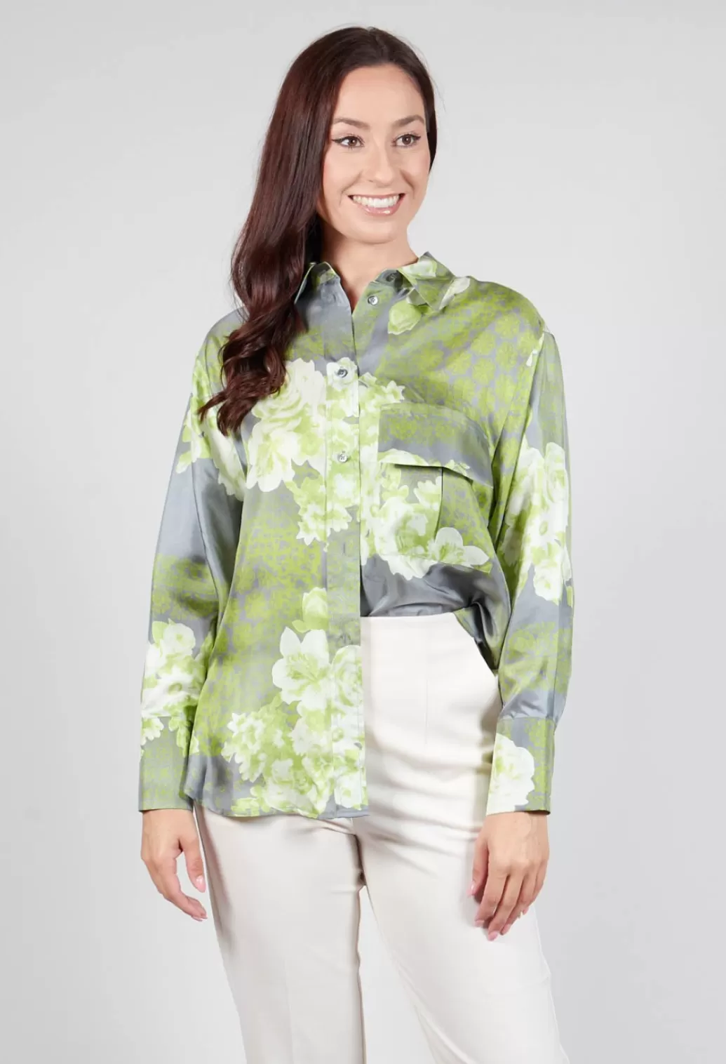 Shirts & Blouses^Beatrice B Garden Print Silk Blouse In Grey