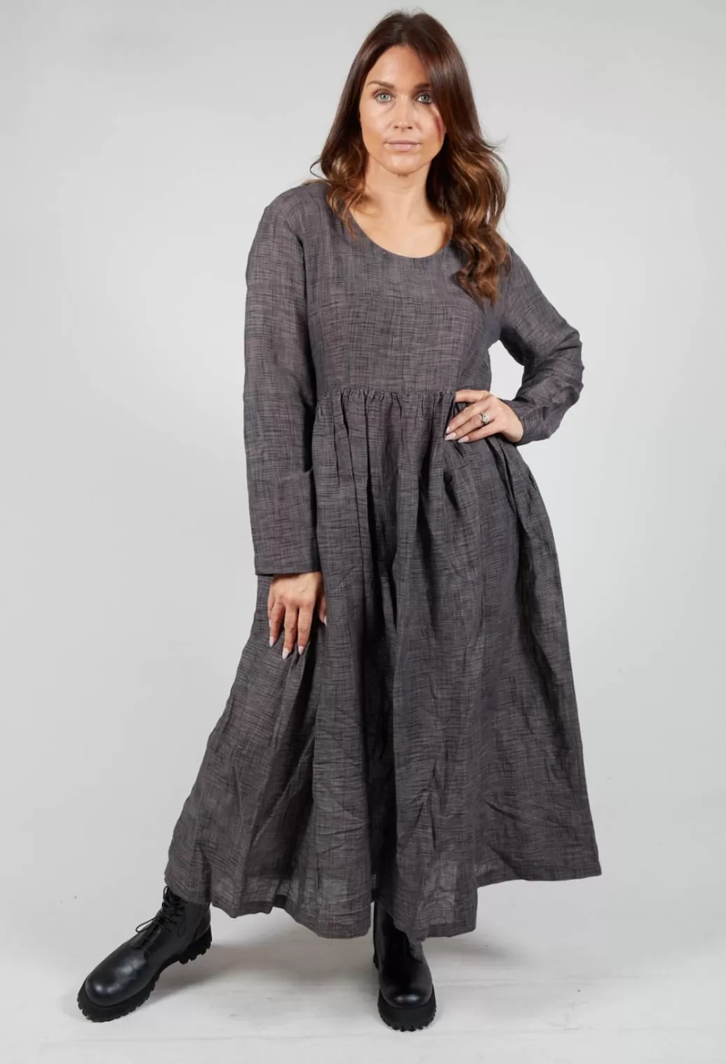 Dresses^Akaaro Gathered Cotton Ikkat Dress In Grey