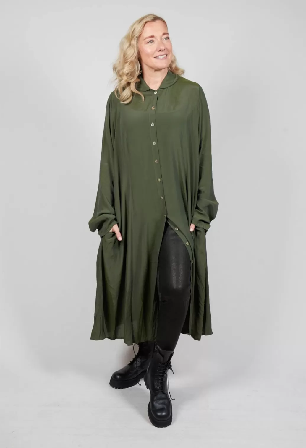 Coats^Privatsachen Globusen Silk Coat Dress In Avocado Green