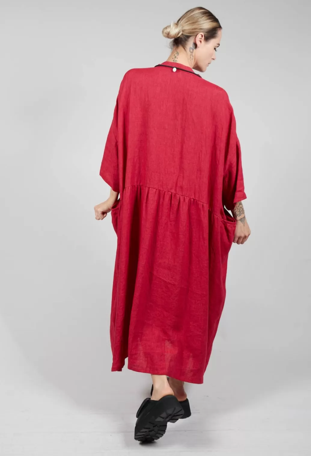 Dresses^SOH Grandad Collar Linen Dress In Red