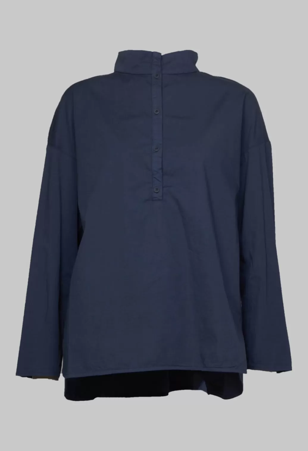 Shirts & Blouses^Elemente Clemente Half Button Through Shirt With Stand Collar In Dark Blue