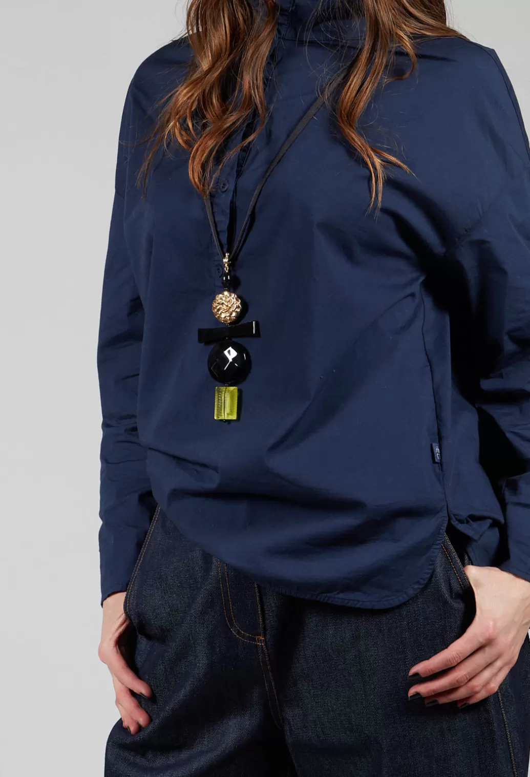Shirts & Blouses^Elemente Clemente Half Button Through Shirt With Stand Collar In Dark Blue