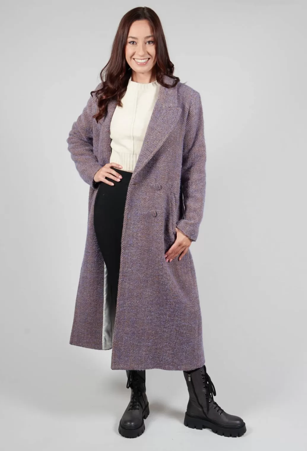 Coats^Beatrice B Herringbone Long Coat In Viola Purple