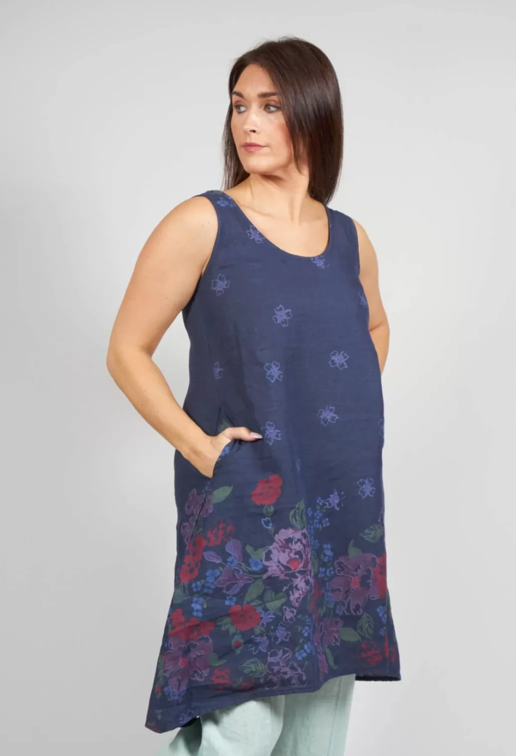 Dresses^Blueberry Hi Lo Multi Coloured Placement Print Tunic In Navy