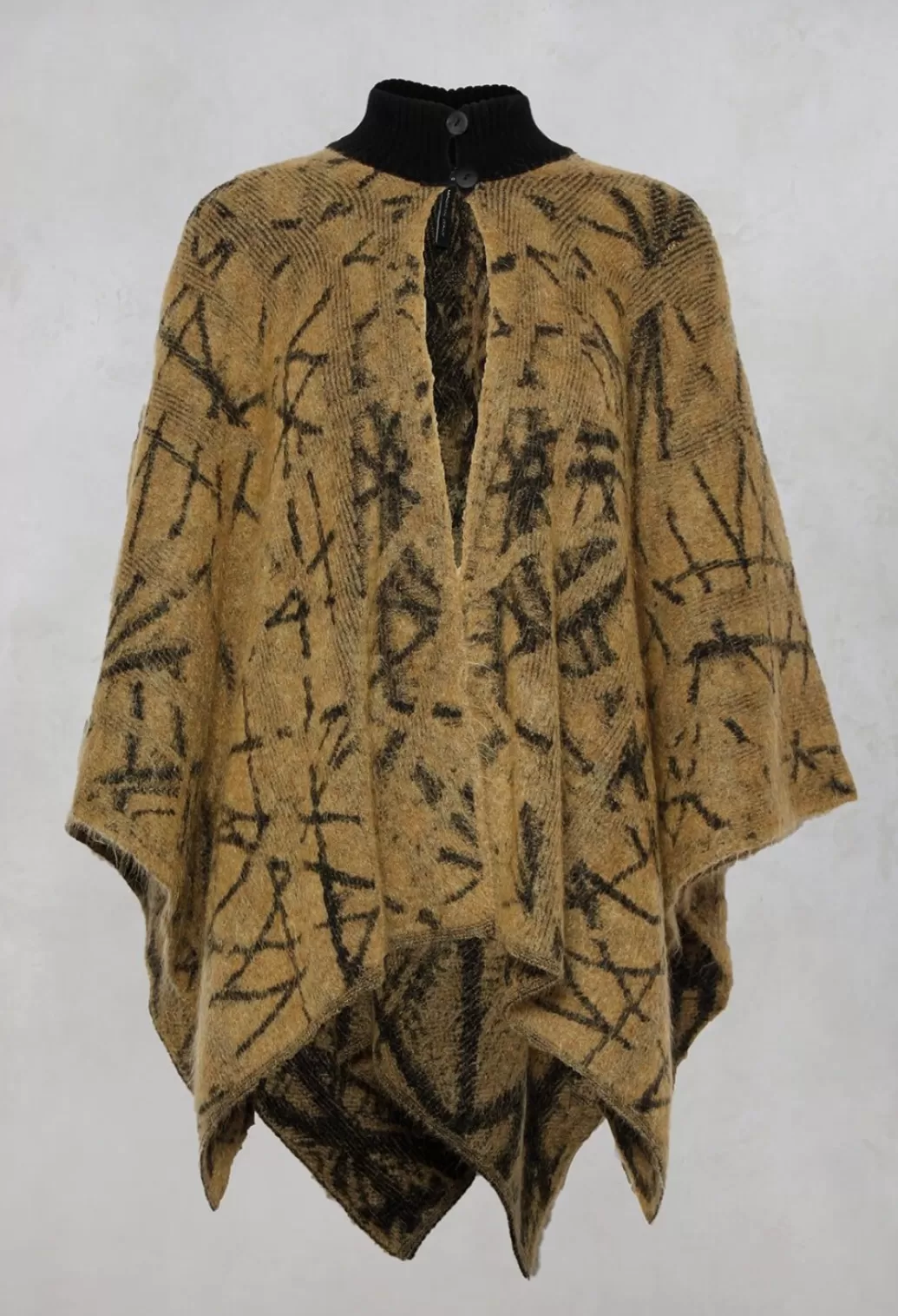 Jackets^Sarah Pacini High Button Neck Poncho With Black Pattern Detail In Mustard
