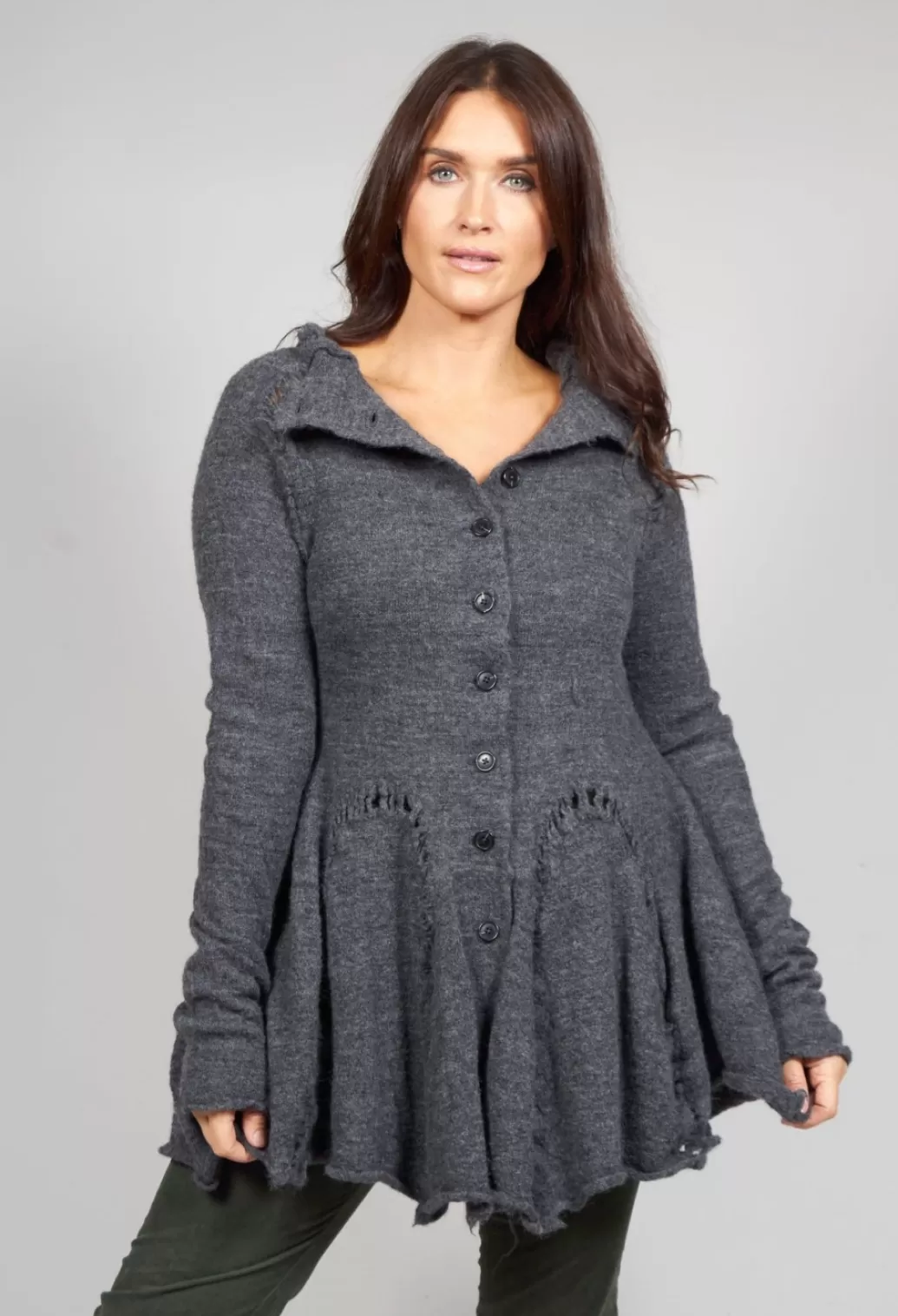 Cardigans^Rundholz Black Label High Neck Cardigan With Hole Detail In Grey Melange