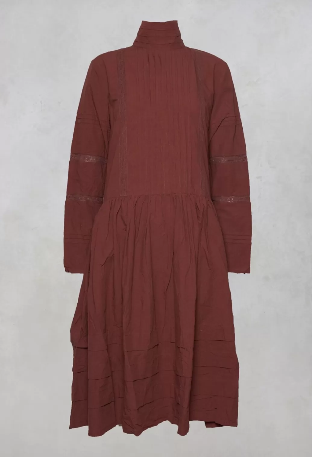 Dresses^Ewa I Walla High Neck Cotton Dress With Pin Tucks In Maroon