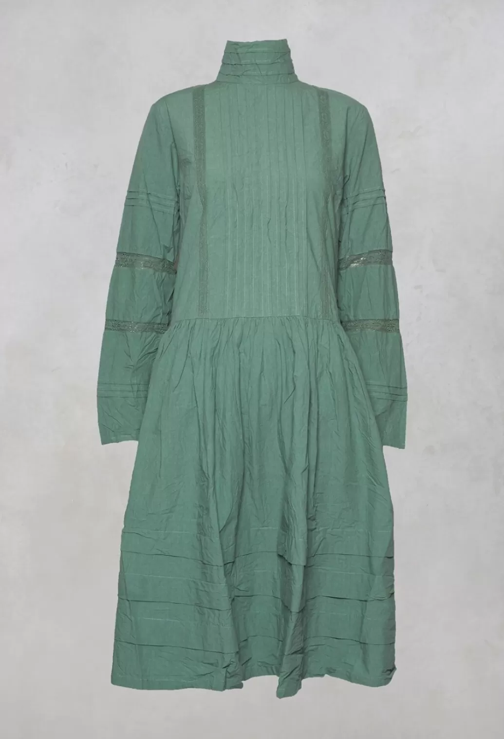 Dresses^Ewa I Walla High Neck Cotton Dress With Pintucks In Jade