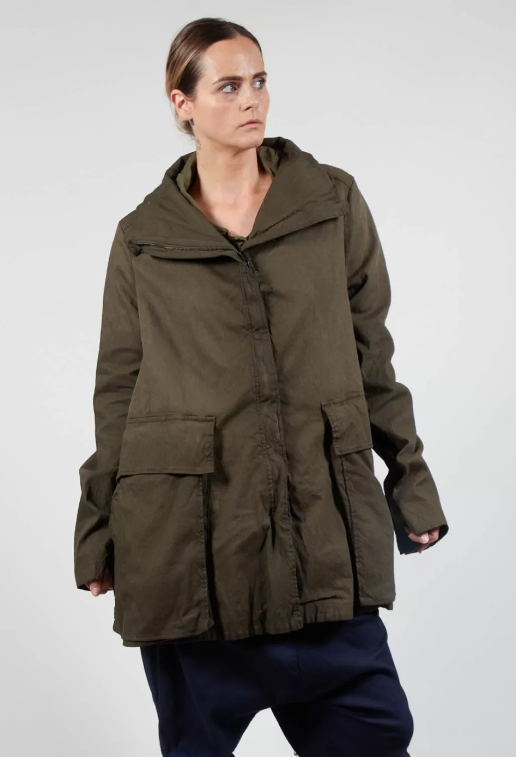 Jackets^Rundholz Dip High Neck Wide Fit Jacket With Statement Pockets In Khaki