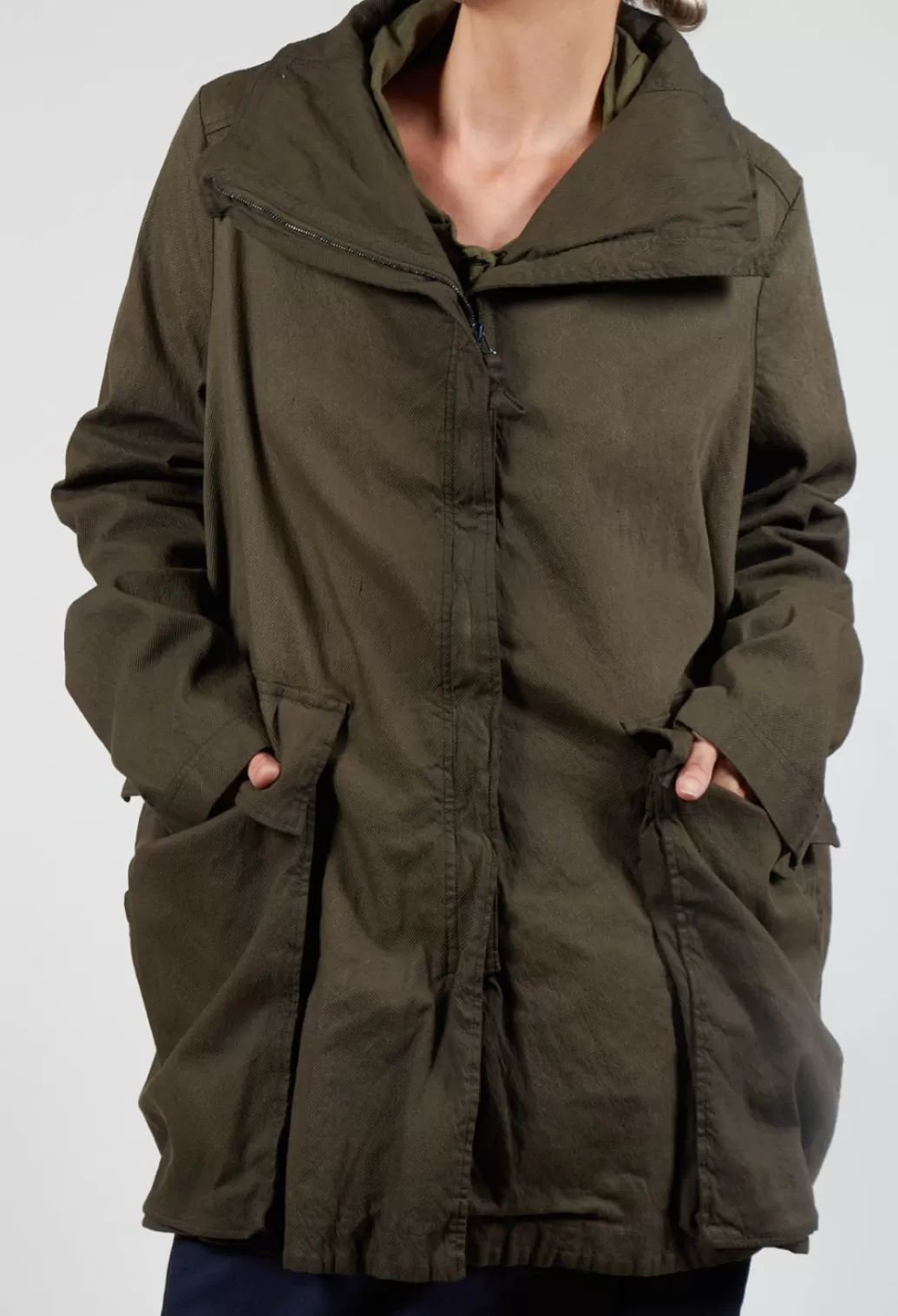 Jackets^Rundholz Dip High Neck Wide Fit Jacket With Statement Pockets In Khaki