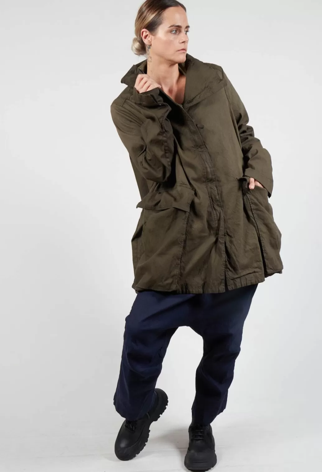 Jackets^Rundholz Dip High Neck Wide Fit Jacket With Statement Pockets In Khaki